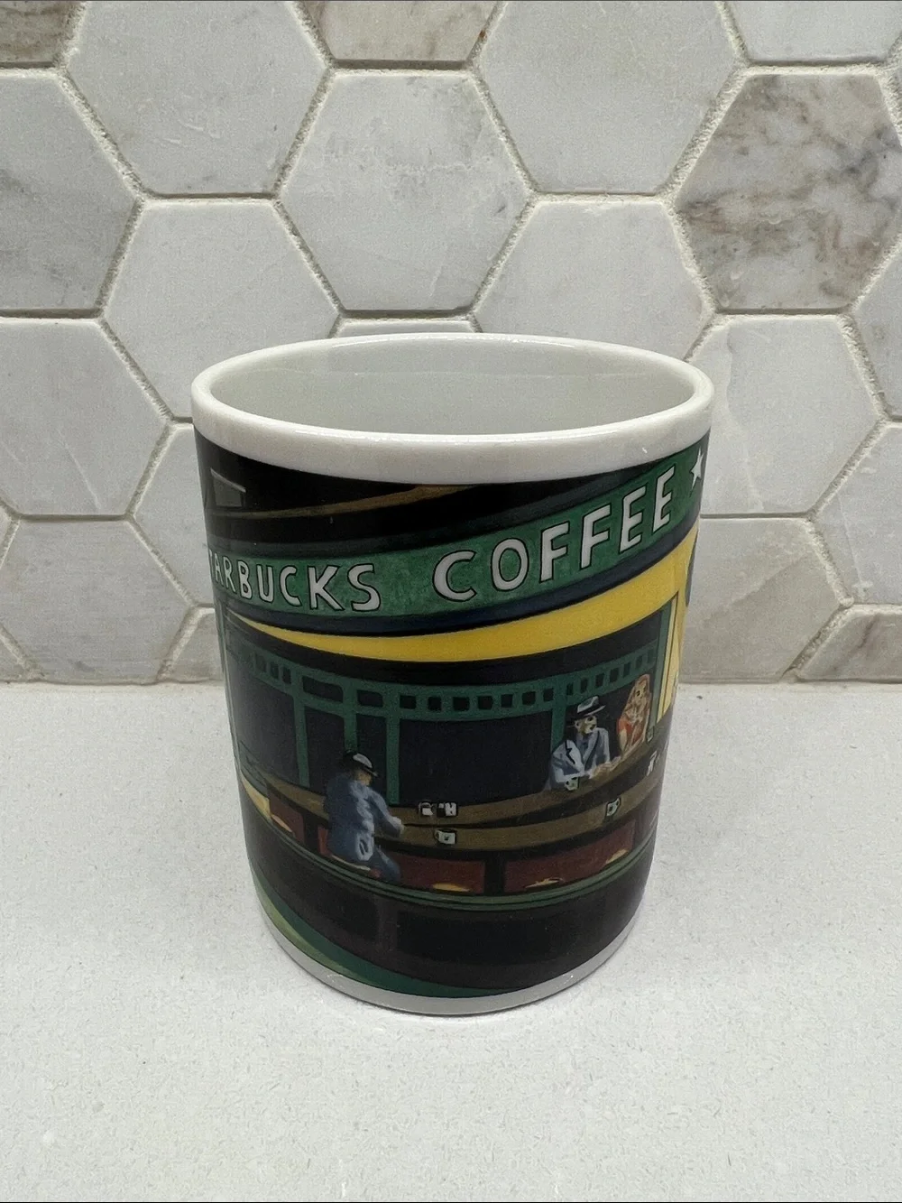 Starbucks Ceramic Mug with Green, Black & Yellow Graphic